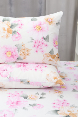 Наволочка поплин Цветочный рай белый